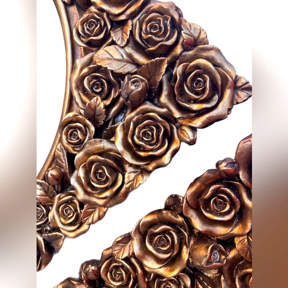 Golden Brass Frame Roses Mirror Wall Decoration Gold Valentine’s Day Gift Idea